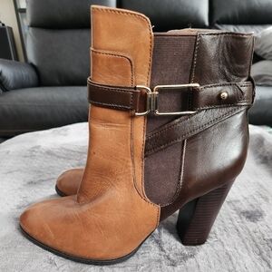 Aldo Tan and Dark Brown Heeled Boots Size 10